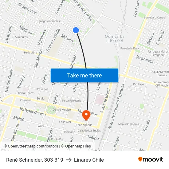 René Schneider, 303-319 to Linares Chile map