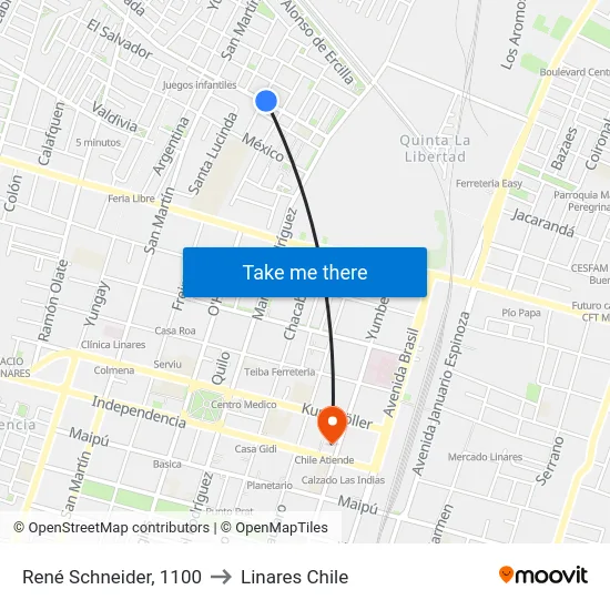René Schneider, 1100 to Linares Chile map