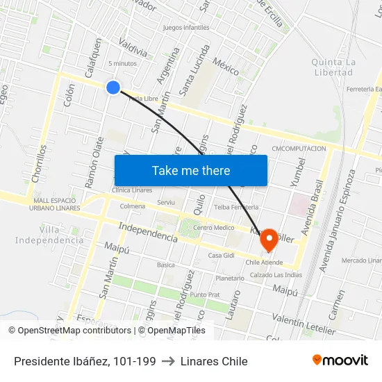 Presidente Ibáñez, 101-199 to Linares Chile map
