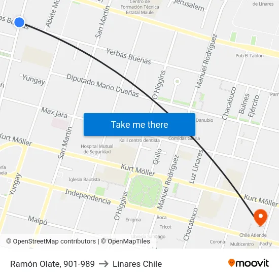 Ramón Olate, 901-989 to Linares Chile map