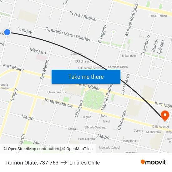 Ramón Olate, 737-763 to Linares Chile map