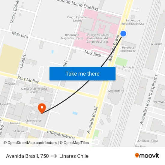 Avenida Brasil, 750 to Linares Chile map