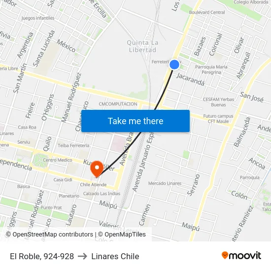 El Roble, 924-928 to Linares Chile map