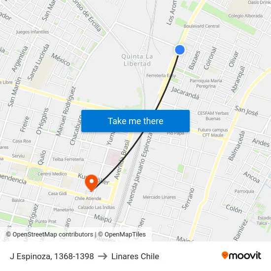 J Espinoza, 1368-1398 to Linares Chile map