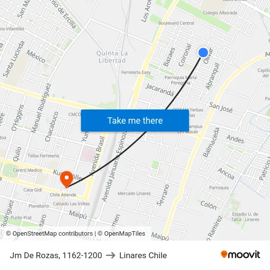 Jm De Rozas, 1162-1200 to Linares Chile map