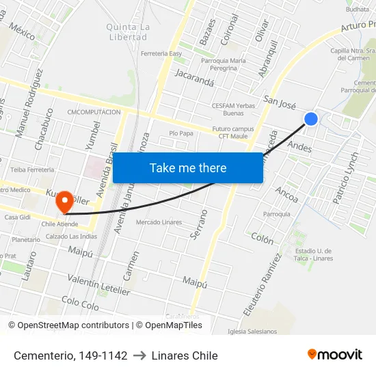 Cementerio, 149-1142 to Linares Chile map