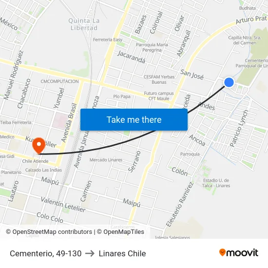 Cementerio, 49-130 to Linares Chile map
