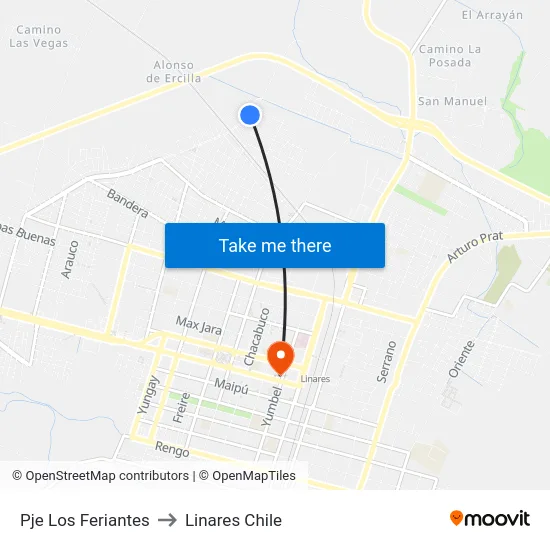 Pje Los Feriantes to Linares Chile map