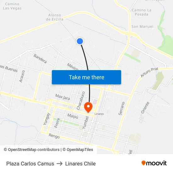Plaza Carlos Camus to Linares Chile map