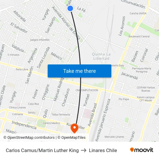 Carlos Camus/Martin Luther King to Linares Chile map