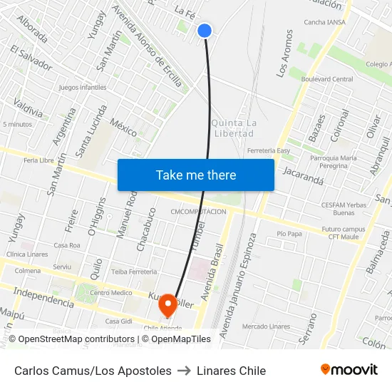 Carlos Camus/Los Apostoles to Linares Chile map