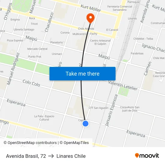 Avenida Brasil, 72 to Linares Chile map