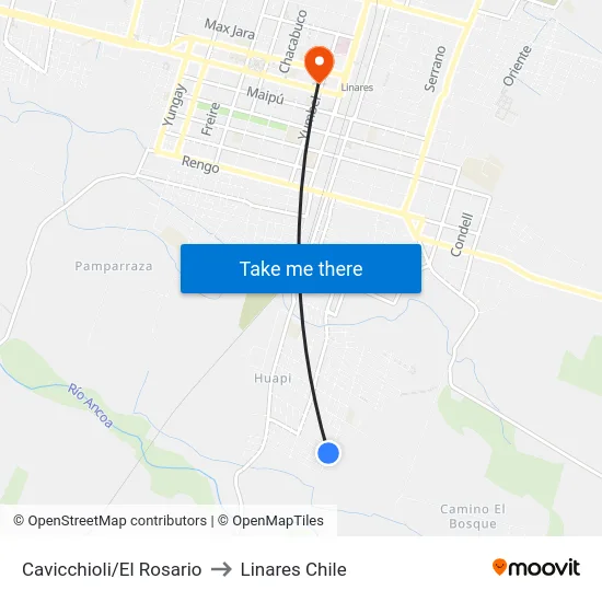 Cavicchioli/El Rosario to Linares Chile map