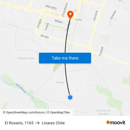 El Rosario, 1165 to Linares Chile map