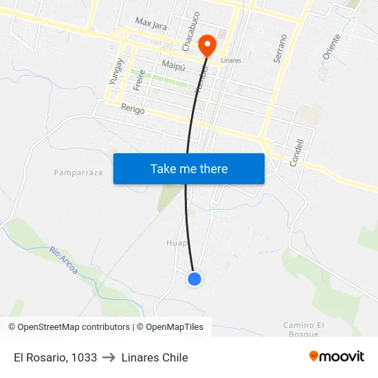 El Rosario, 1033 to Linares Chile map