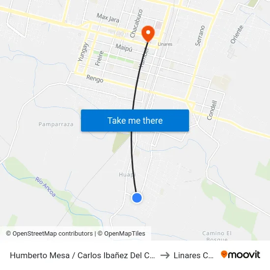 Humberto Mesa / Carlos Ibañez Del Campo to Linares Chile map