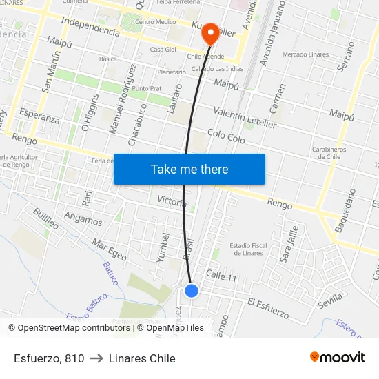 Esfuerzo, 810 to Linares Chile map