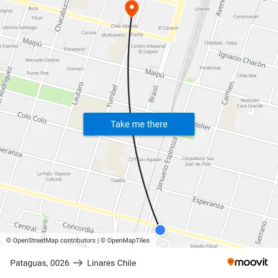 Pataguas, 0026 to Linares Chile map