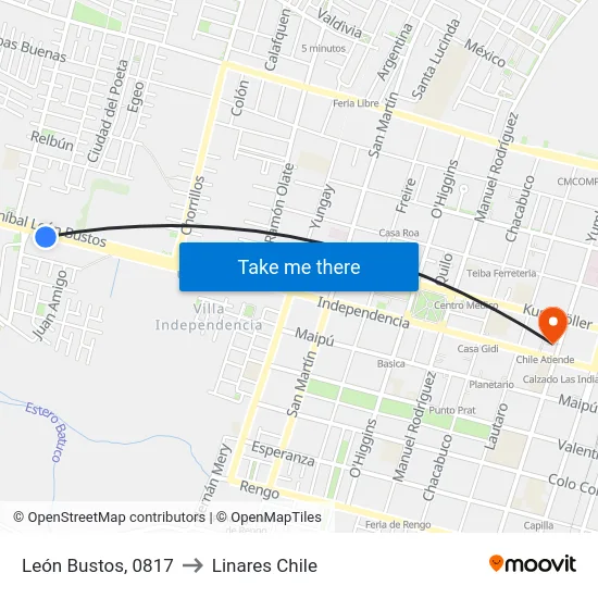 León Bustos, 0817 to Linares Chile map