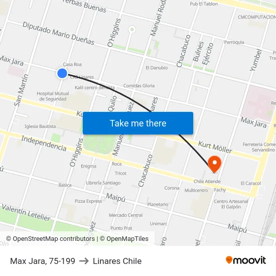 Max Jara, 75-199 to Linares Chile map