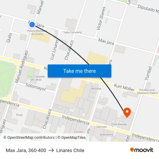 Max Jara, 360-400 to Linares Chile map