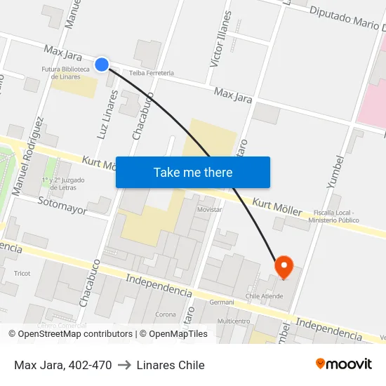 Max Jara, 402-470 to Linares Chile map