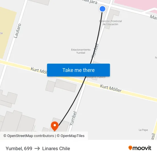 Yumbel, 699 to Linares Chile map