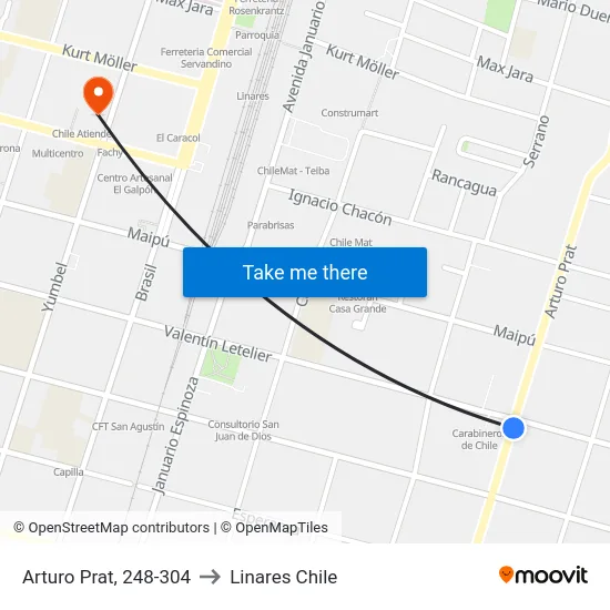 Arturo Prat, 248-304 to Linares Chile map