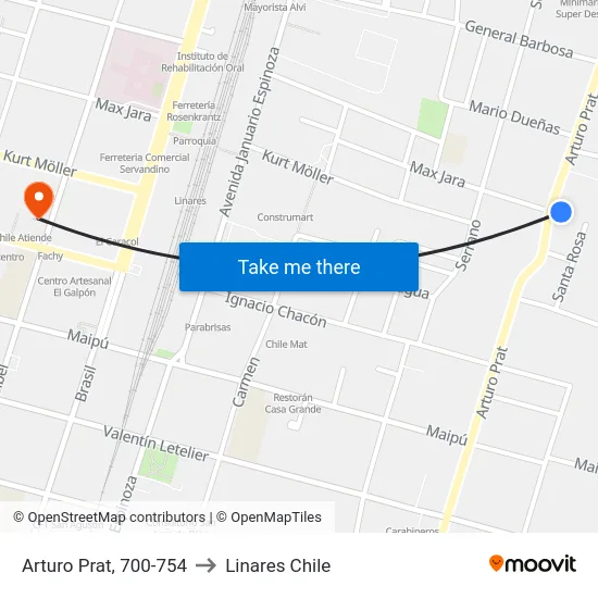 Arturo Prat, 700-754 to Linares Chile map