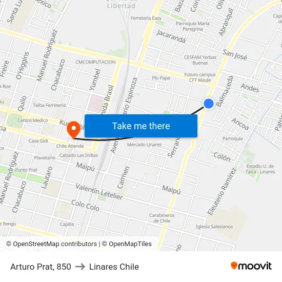 Arturo Prat, 850 to Linares Chile map