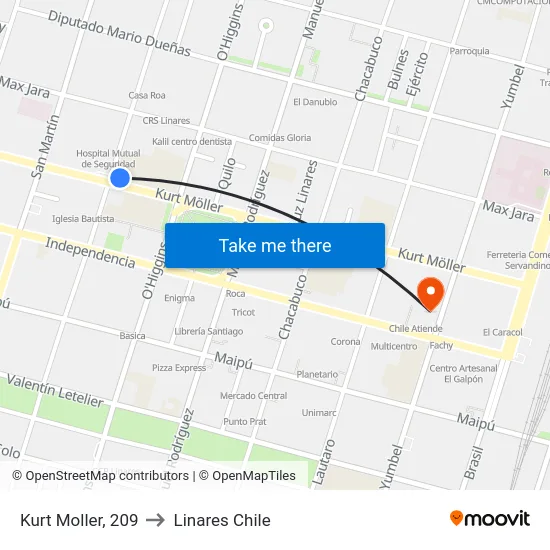 Kurt Moller, 209 to Linares Chile map