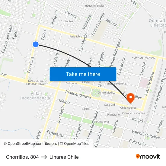 Chorrillos, 804 to Linares Chile map