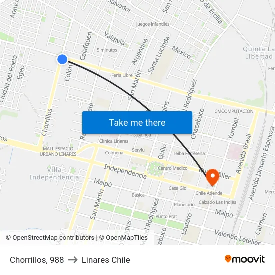 Chorrillos, 988 to Linares Chile map