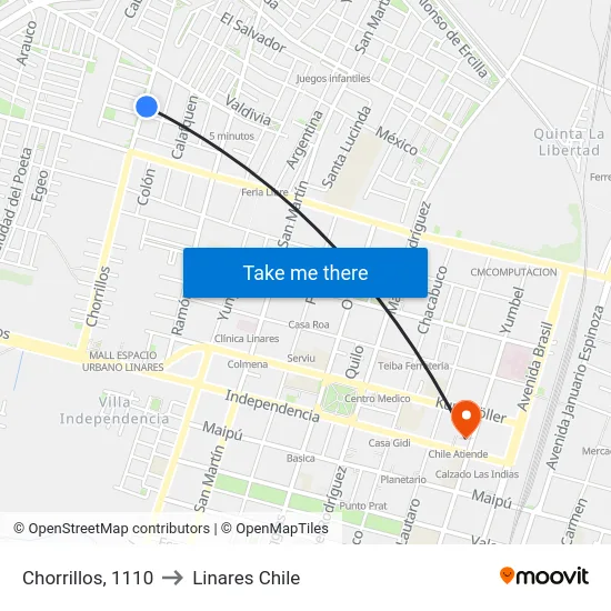 Chorrillos, 1110 to Linares Chile map