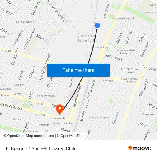 El Bosque / Sur to Linares Chile map