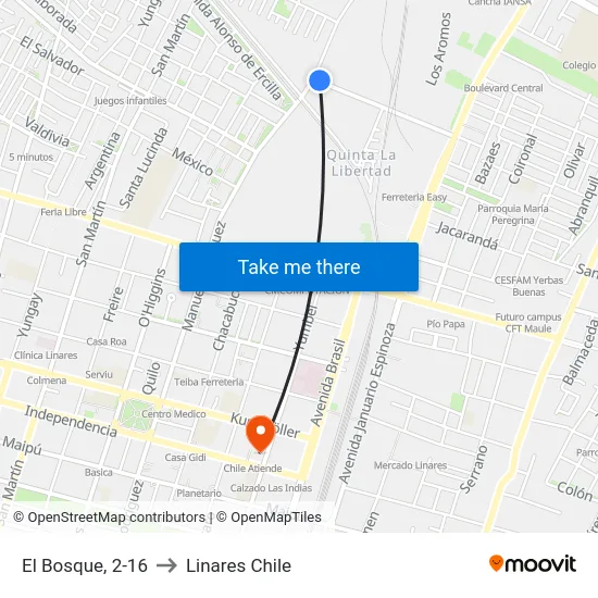 El Bosque, 2-16 to Linares Chile map