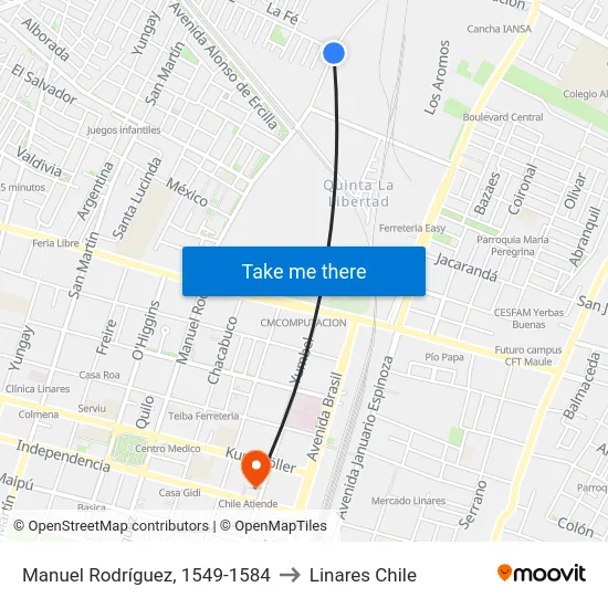 Manuel Rodríguez, 1549-1584 to Linares Chile map