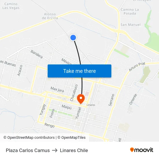 Plaza Carlos Camus to Linares Chile map