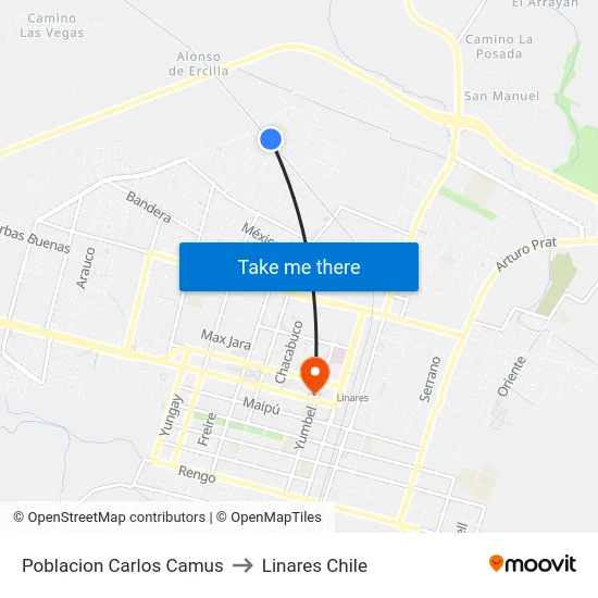 Poblacion Carlos Camus to Linares Chile map