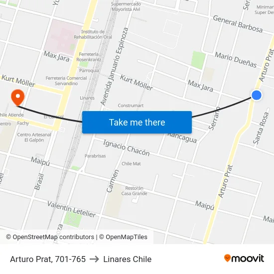 Arturo Prat, 701-765 to Linares Chile map