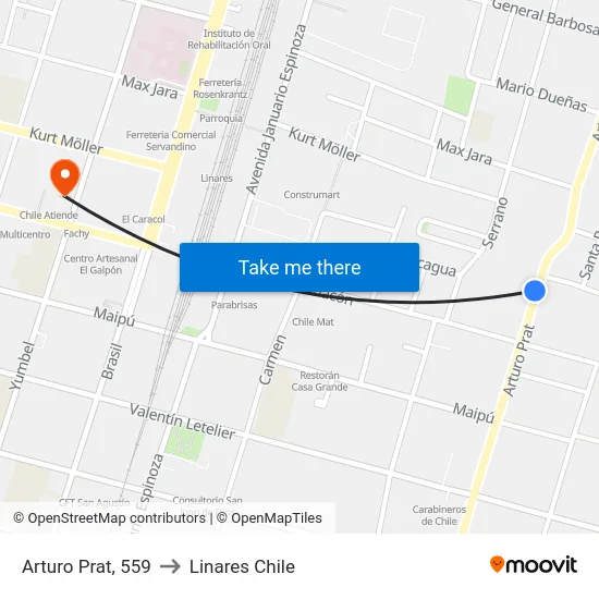 Arturo Prat, 559 to Linares Chile map