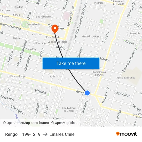 Rengo, 1199-1219 to Linares Chile map