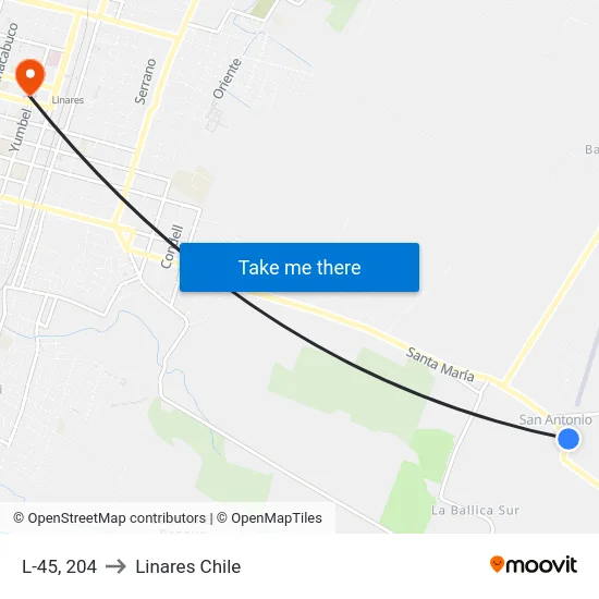 L-45, 204 to Linares Chile map
