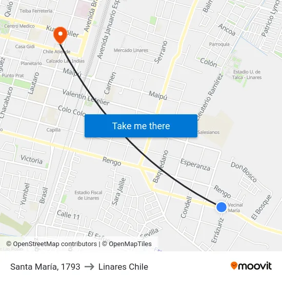 Santa María, 1793 to Linares Chile map