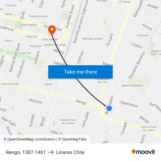 Rengo, 1387-1461 to Linares Chile map