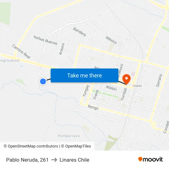 Pablo Neruda, 261 to Linares Chile map