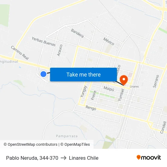 Pablo Neruda, 344-370 to Linares Chile map