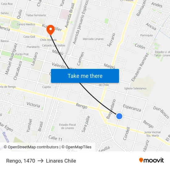 Rengo, 1470 to Linares Chile map