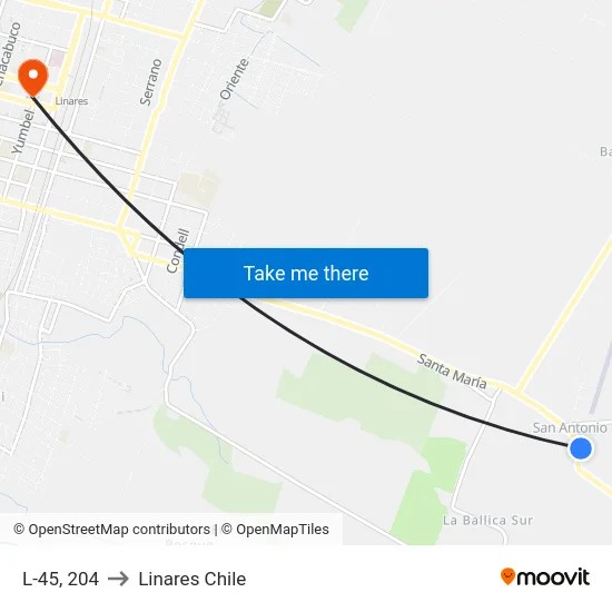 L-45, 204 to Linares Chile map
