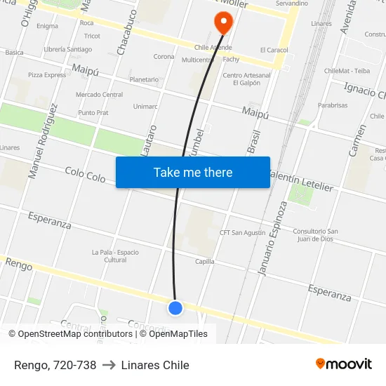 Rengo, 720-738 to Linares Chile map